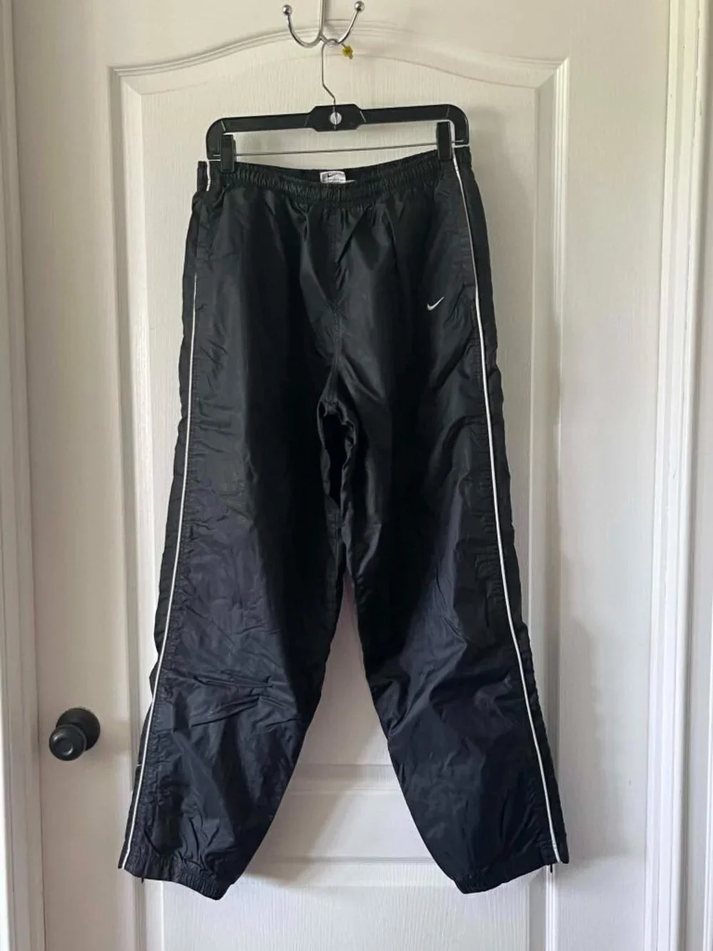 Vintage Nike Men's Large Black Windbreaker Track Pants ankle side zip